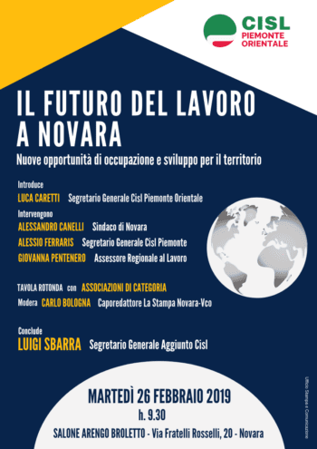 Lavoro: convegno Cisl a Novara con il segretario generale aggiunto Luigi Sbarra