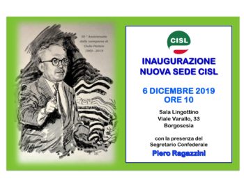 Borgosesia: il 6 dicembre inaugurazione nuova sede Cisl e concorso per le scuole sulla figura di Giulio Pastore