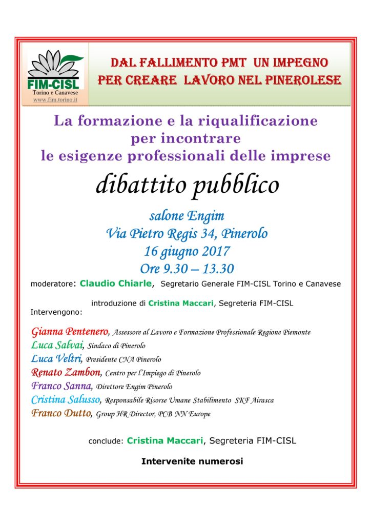 Dibattito Pinerolo Fim - 16.06.2017 Locandina