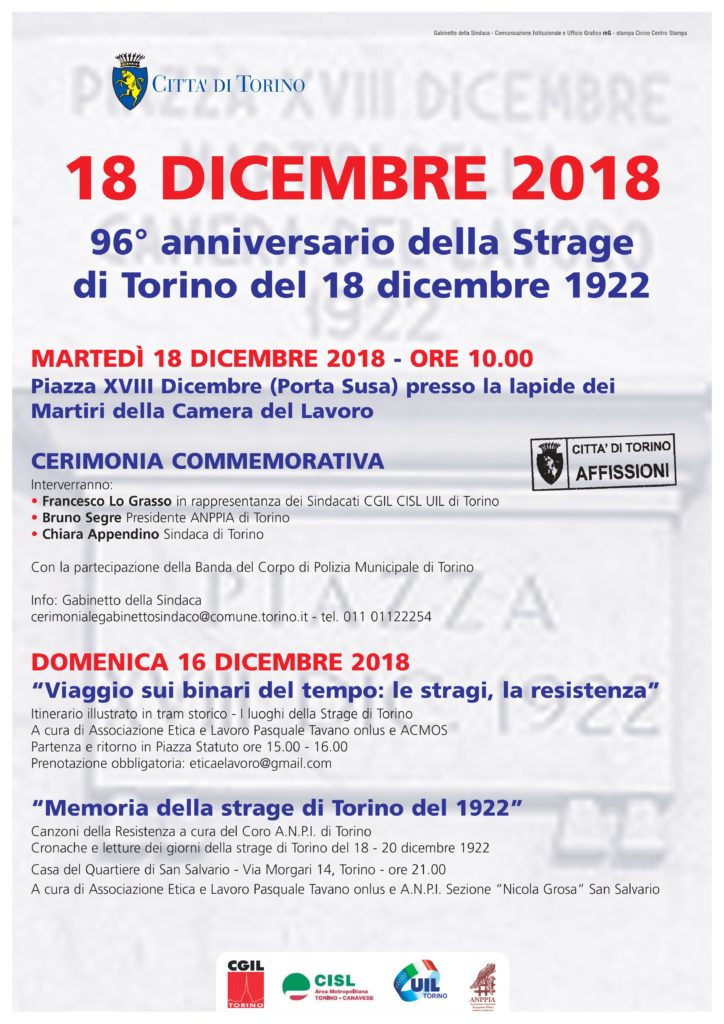 96° anniversario Strage di Torino - locandina iniziativa