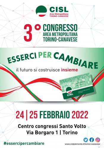 “Esserci per cambiare – il futuro si costruisce insieme”: Cisl Torino-Canavese a congresso il 24 e 25 febbraio