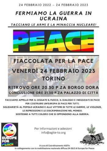 Fiaccolata per la pace il 24 febbraio a Torino