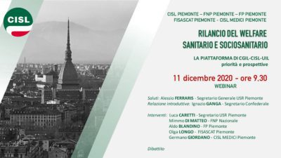 Venerdì 11 il webninar di Cisl Piemonte su “Il rilancio del welfare sanitario e sociosanitario”